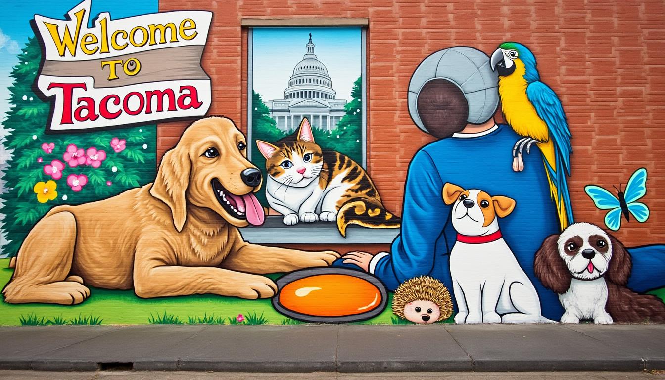 offrez à votre animal une place d'honneur : participez à la création d'une fresque murale devant ce refuge à tacoma et faites briller votre compagnon unique.