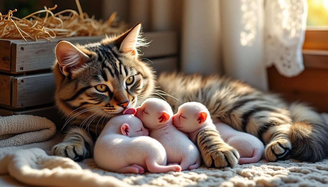 découvrez l'histoire touchante d'une chatte tabby qui adopte des chiots nouveau-nés, les élevant avec amour comme ses propres petits.