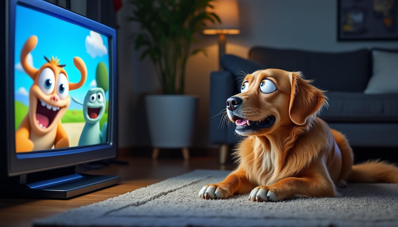 découvrez la vidéo hilarante d'un golden retriever complètement captivé et hypnotisé par ses dessins animés préférés. moments de tendresse et de rires garantis !