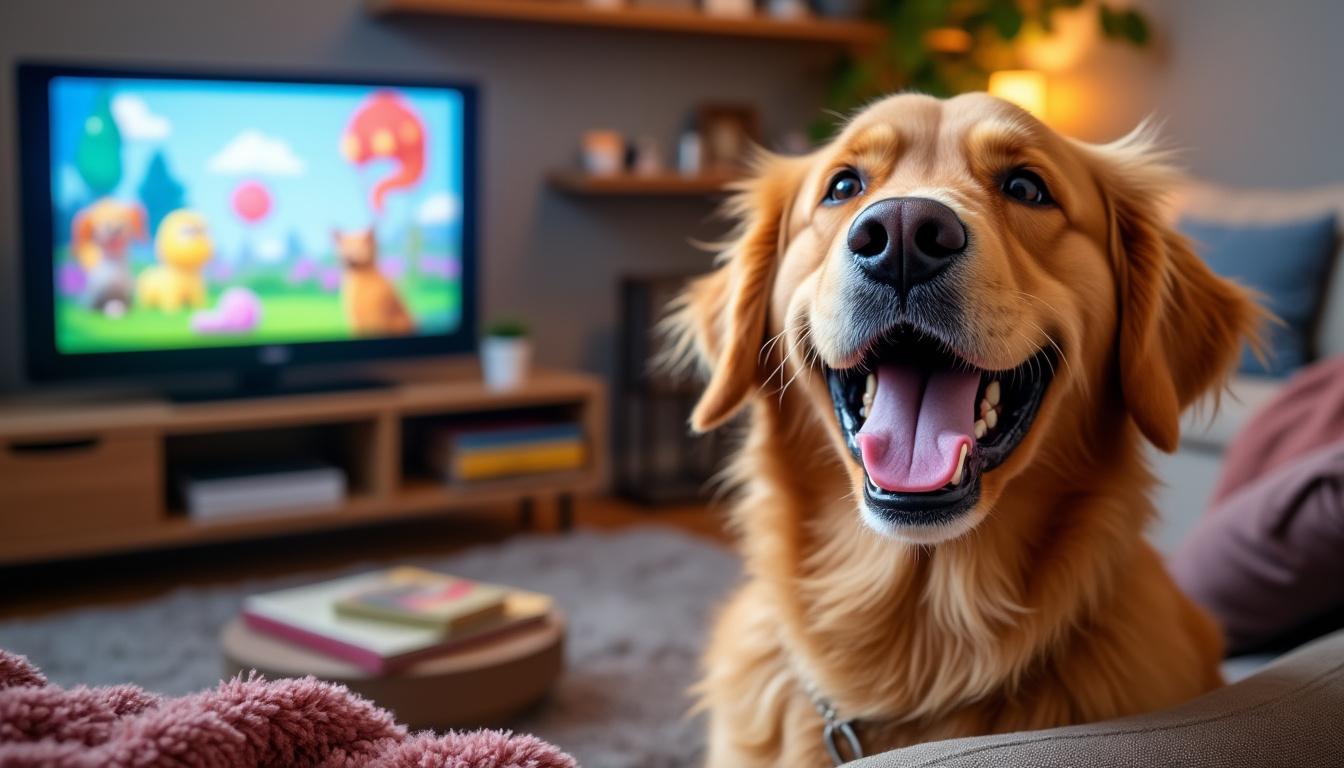 découvrez ce golden retriever hilarant complètement hypnotisé par ses dessins animés préférés. un moment drôle et adorable à ne pas manquer !