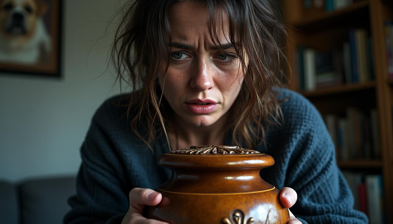 un directeur de funérailles livre aux propriétaires en deuil des cailloux et débris au lieu des cendres de leurs animaux, suscitant colère et incompréhension.