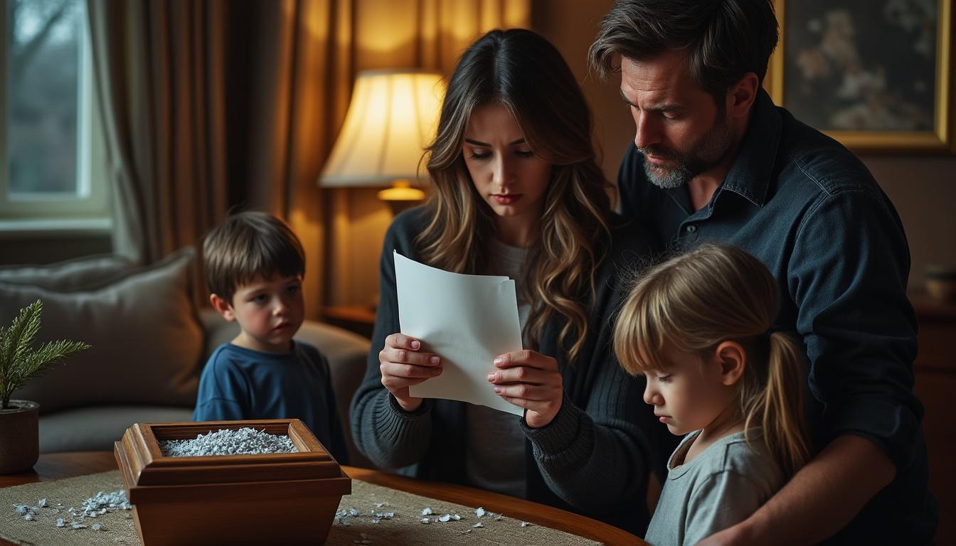 un directeur de funérailles cause la consternation en remettant aux propriétaires en deuil des cailloux et débris au lieu des cendres de leurs animaux, suscitant colère et incompréhension.