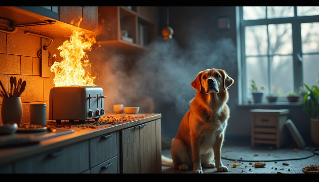 un chien provoque accidentellement un incendie domestique en activant un grille-pain, entraînant la tragique perte de trois animaux de compagnie.