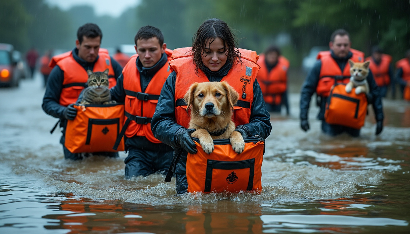 un refuge animalier local au texas sauve 17 animaux piégés lors des récentes inondations, offrant sécurité et soins d'urgence aux victimes.