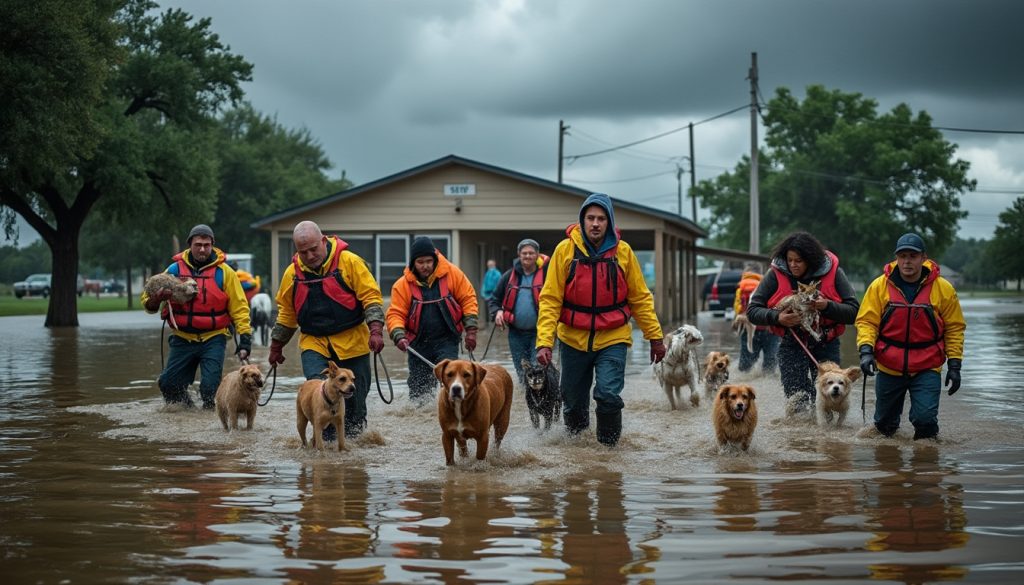 un refuge animalier local au texas a sauvé 17 animaux coincés lors des récentes inondations, offrant soin et refuge aux victimes de la catastrophe.